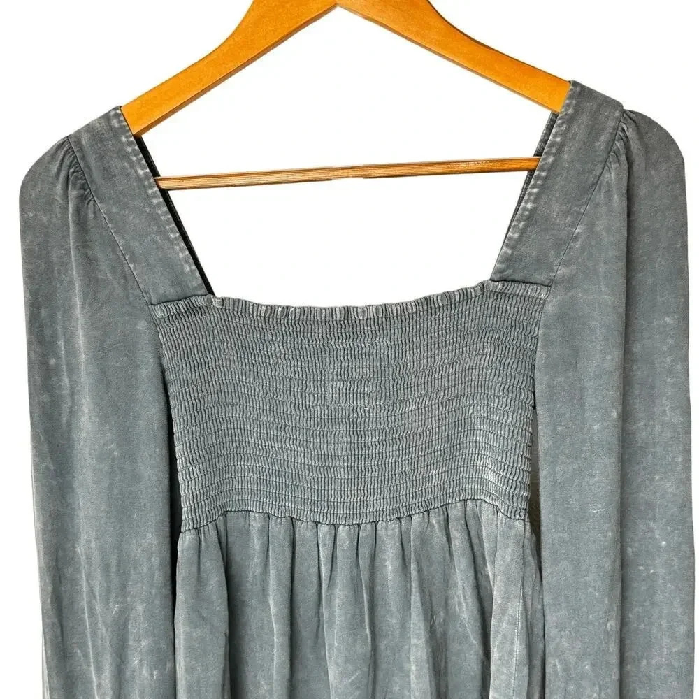 Chaser Long Sleeve Smocked Top Steele Blue Women's Small NWT BOHO Relaxed Flowy - Picture 9 of 11